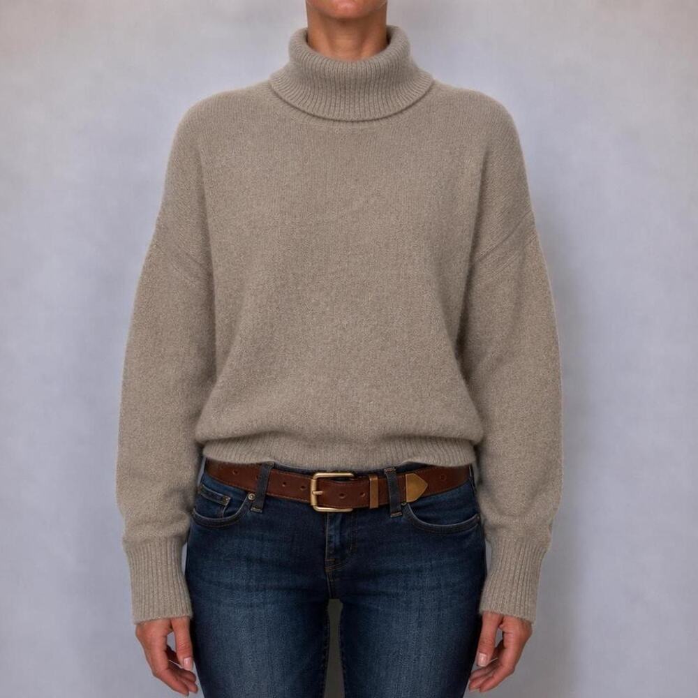 Rachel Zoe 100% 2 Ply Cashmere Taupe Gray Luxury Turtleneck Sweater Size Small